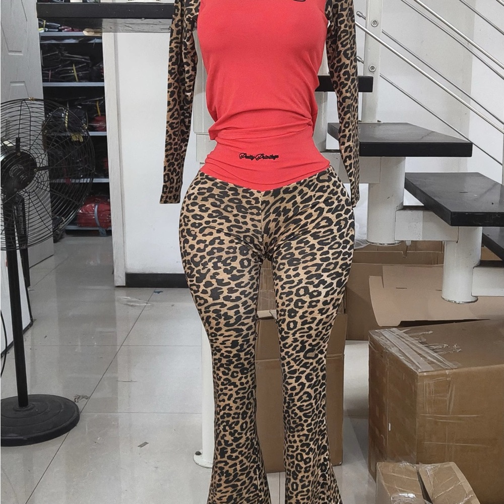 Leopard Print Boot Cut Pants